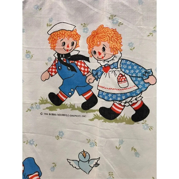 Vintage 1970s Raggedy Ann & Andy twin Flat Sheet Set Bobbs Merrill CO - Picture 3 of 8